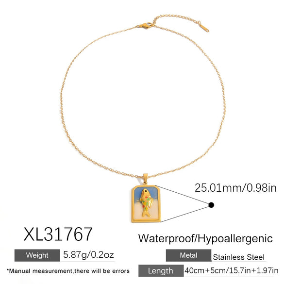 Stainless Steel Necklace With Animal Zodiac U Shaped Pendant Electroplated Handmade