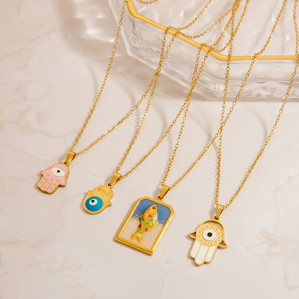 Stainless Steel Necklace With Animal Zodiac U Shaped Pendant Electroplated Handmade
