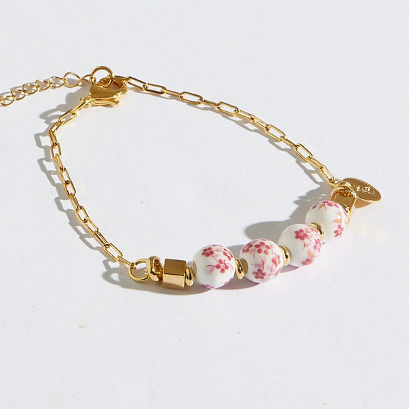 Stainless Steel Necklace With Floral Geometric Pattern Oil Painting Furnace Style Electroplating 18K Retention