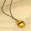 Stainless Steel Necklace With Golden Glossy Round Pendant Electroplated Leather Rope Clavicle Chain Jewelry For Women Fashion Style
