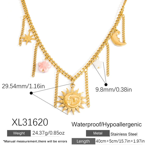 Stainless Steel Necklace With Star And Moon Pendant Electroplated Stacking Style For Women