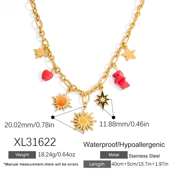 Stainless Steel Necklace With Star And Moon Pendant Electroplated Stacking Style For Women
