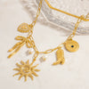 Stainless Steel Necklace With Sunflower Bow Pendant Geometric Heart Shape Electroplating For Women