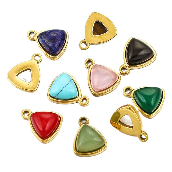 Stainless Steel Niche Style Round Triangle Natural Stone Pendant With Electroplating Treatment