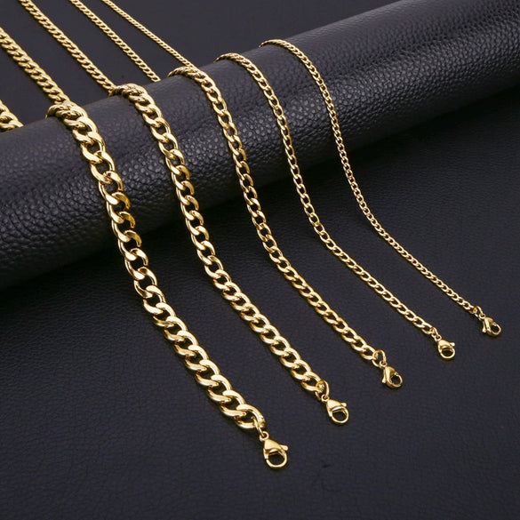 Stainless Steel Nk Cuban Necklace Electroplated Gold With Geometric Elements