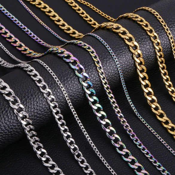 Stainless Steel Nk Cuban Necklace Electroplated Gold With Geometric Elements
