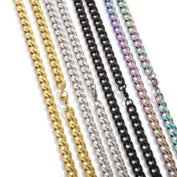 Stainless Steel Nk Cuban Necklace Electroplated Gold With Geometric Elements