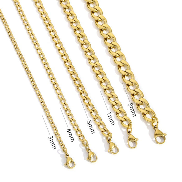 Stainless Steel Nk Cuban Necklace Electroplated Gold With Geometric Elements