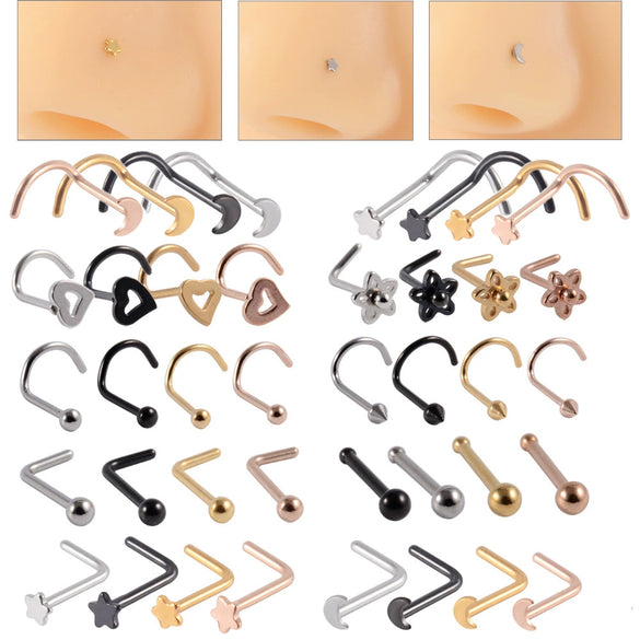 Stainless Steel Nose Ring With Sshaped Lshaped Heart Moon Hollow And Other Shapes Rose Gold Electroplated
