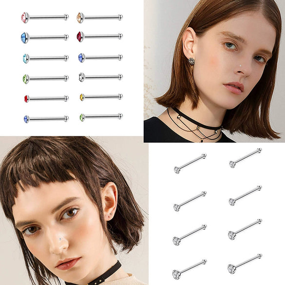Stainless Steel Nose Studs And Nose Ring Piercing Jewelry With Diamond Round Style Unisex