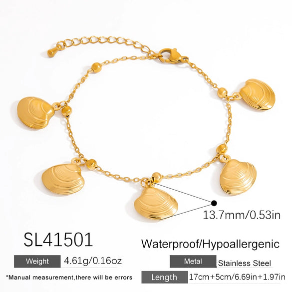 Stainless Steel Ocean Style Bracelet With Shell Starfish Sea Fish Animal Design Electroplated