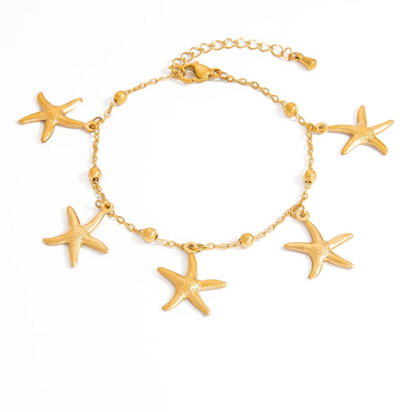 Stainless Steel Ocean Style Bracelet With Shell Starfish Sea Fish Animal Design Electroplated