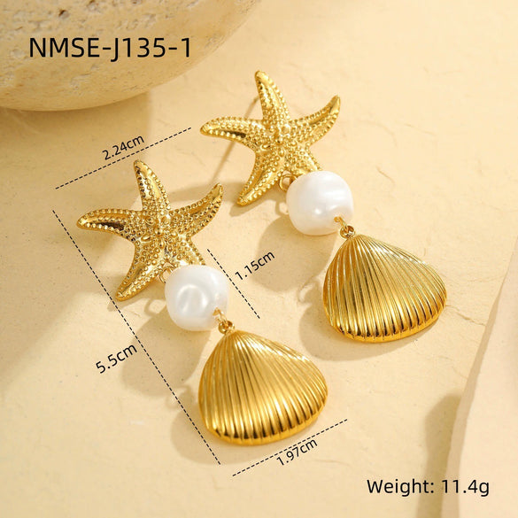 Stainless Steel Ocean Style Geometric Earrings With Electroplating For Women