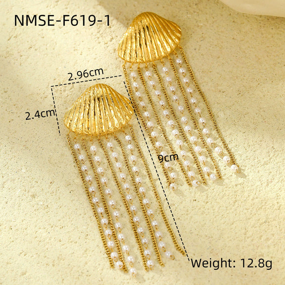 Stainless Steel Ocean Style Geometric Earrings With Electroplating For Women