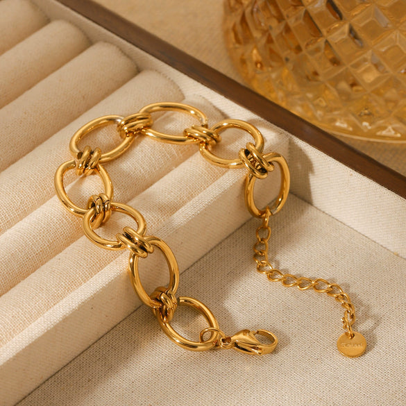 Stainless Steel Ochain Bracelet With Geometric Pattern And Electroplating For Women