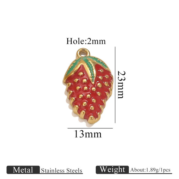 Stainless Steel Oil Dripping Fruit Pendant Jewelry Necklace Bracelet With Strawberry Banana Apple Shapes