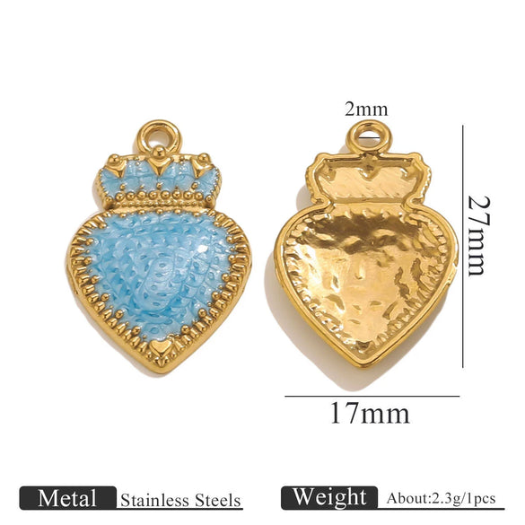 Stainless Steel Oil Dripping Heart Crown Pendant Jewelry Accessories For Necklace And Bracelet