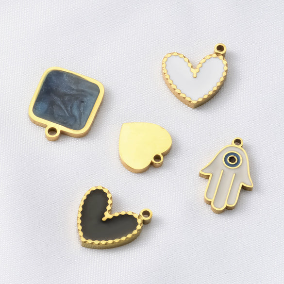 Stainless Steel Oil Dripping Heart Square Pendant Bracelet Earrings Accessories
