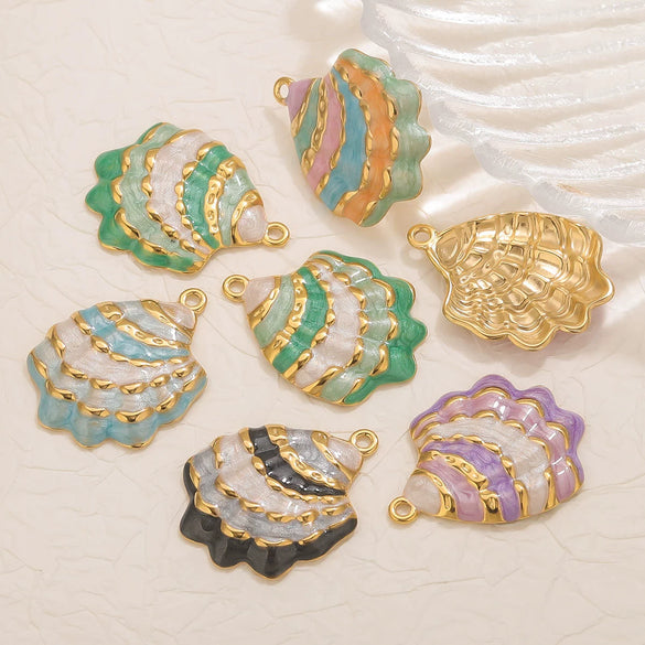 Stainless Steel Oil Dripping Shell Pendant Jewelry Accessories With Electroplating