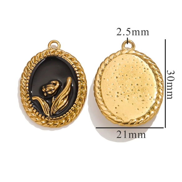 Stainless Steel Oil Drop And Flower Pearls Pendant Necklace Bracelet Accessories