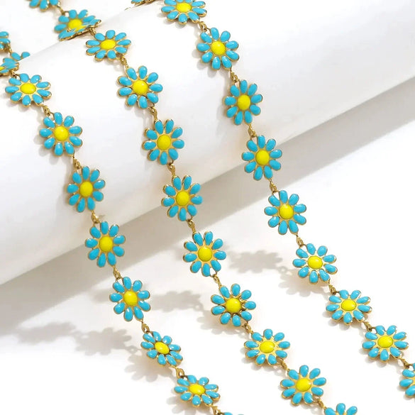 Stainless Steel Oil Drop Color Daisy Totem Handmade Jewelry Necklace Earrings