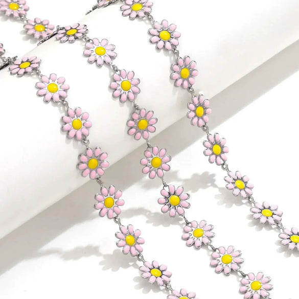Stainless Steel Oil Drop Color Daisy Totem Handmade Jewelry Necklace Earrings