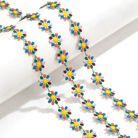 Stainless Steel Oil Drop Color Daisy Totem Handmade Jewelry Necklace Earrings