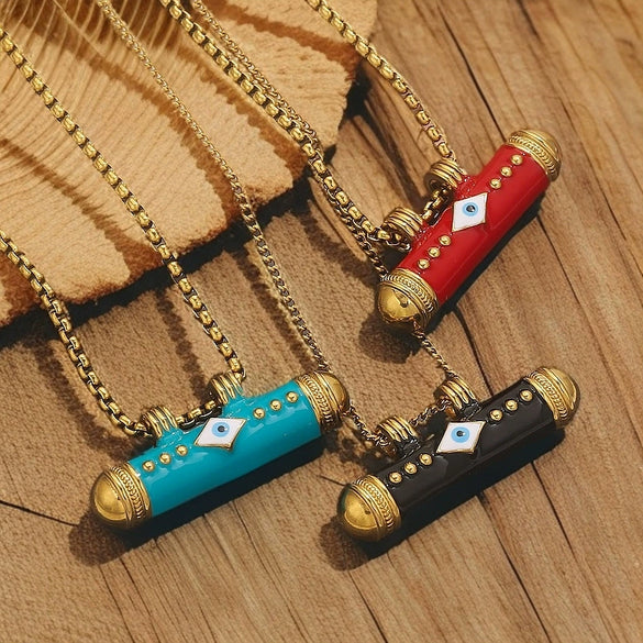 Stainless Steel Oil Dropping Tubular Bead Pendant Bohemian Style Diy Necklace Bracelet Pendant 18K Gold Vacuum Plated
