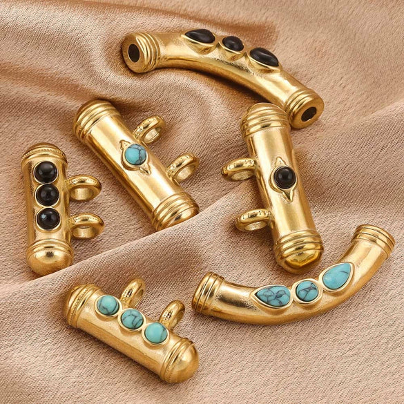 Stainless Steel Oil Dropping Tubular Bead Pendant Bohemian Style Diy Necklace Bracelet Pendant 18K Gold Vacuum Plated