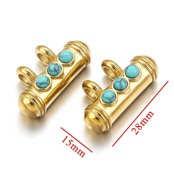 Stainless Steel Oil Dropping Tubular Bead Pendant Bohemian Style Diy Necklace Bracelet Pendant 18K Gold Vacuum Plated