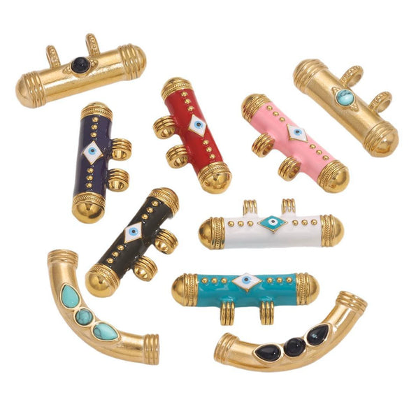 Stainless Steel Oil Dropping Tubular Bead Pendant Bohemian Style Diy Necklace Bracelet Pendant 18K Gold Vacuum Plated