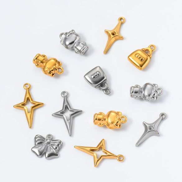 Stainless Steel Oil Pressure Pendant Bow Kt Cat Fourpointed Star 18K Gold Plated Necklace Hanging Ornaments