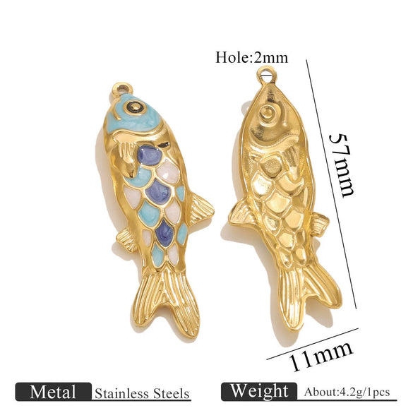 Stainless Steel Oildropping Sea Fish Jewelry Accessories Pendant For Necklace And Bracelet