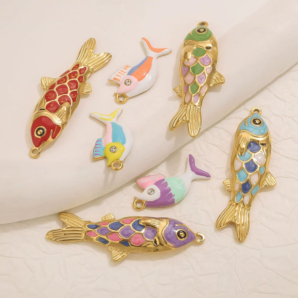 Stainless Steel Oildropping Sea Fish Jewelry Accessories Pendant For Necklace And Bracelet