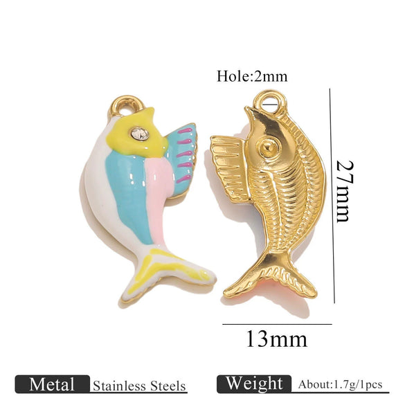 Stainless Steel Oildropping Sea Fish Jewelry Accessories Pendant For Necklace And Bracelet