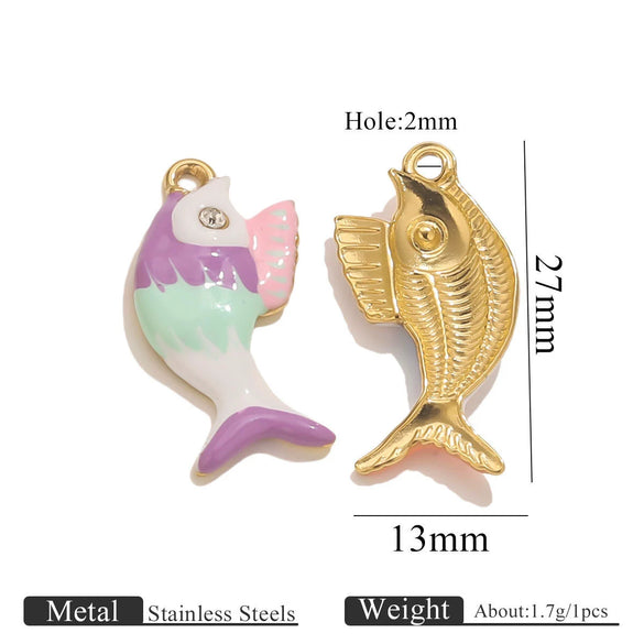 Stainless Steel Oildropping Sea Fish Jewelry Accessories Pendant For Necklace And Bracelet