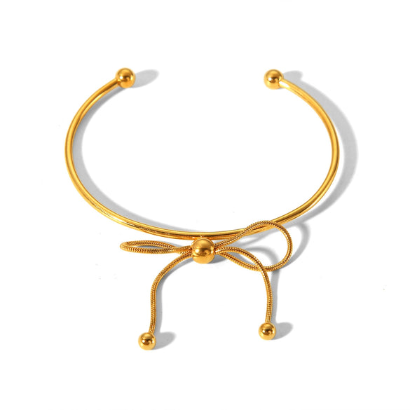 Stainless Steel Open Bow Bracelet With Electroplating For Women