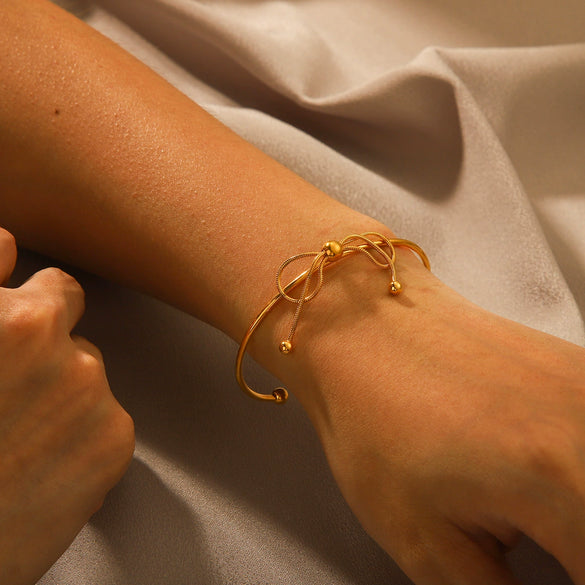 Stainless Steel Open Bow Bracelet With Electroplating For Women