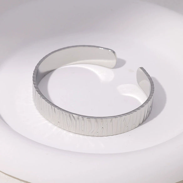 Stainless Steel Open Boyfriend Style Embossed Electroplated Bracelet