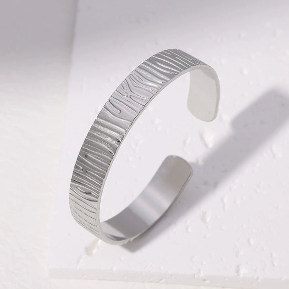 Stainless Steel Open Boyfriend Style Embossed Electroplated Bracelet