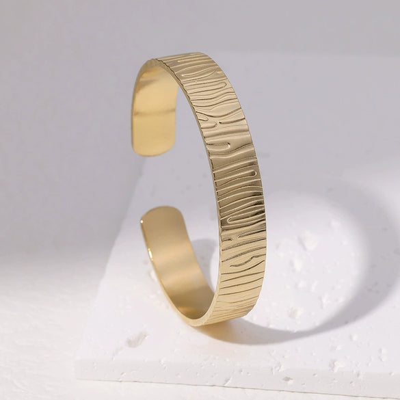 Stainless Steel Open Boyfriend Style Embossed Electroplated Bracelet
