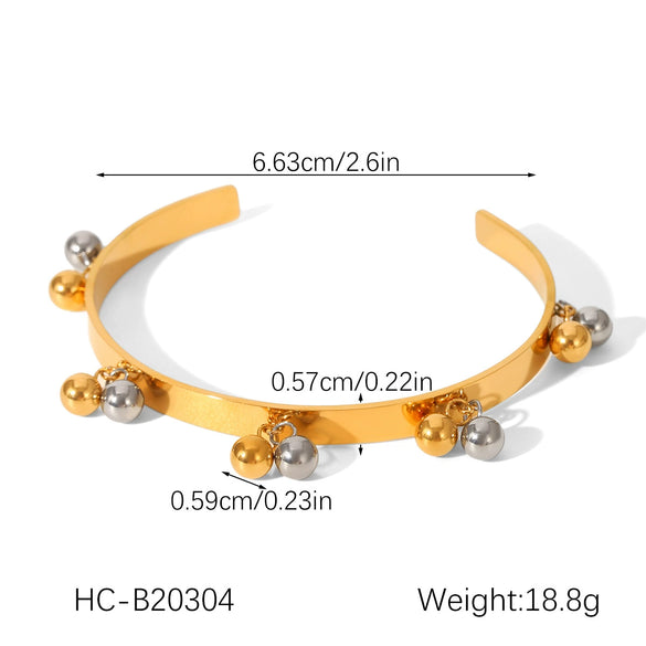 Stainless Steel Open Bracelet Gold And Silver Color Matching Ball Bead Tassel Electroplating Geometric Niche Design
