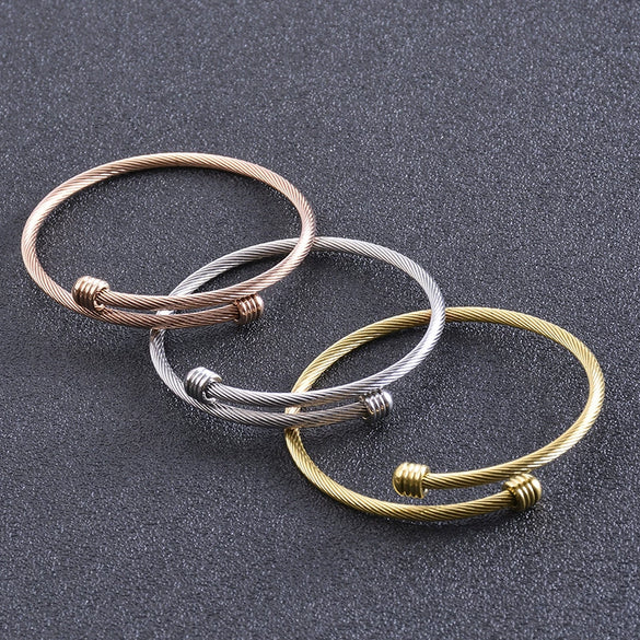 Stainless Steel Open Bracelet Metal Thread Ring Vacuum Furnace Plating Rose Gold Simple Geometric Style Jewelry