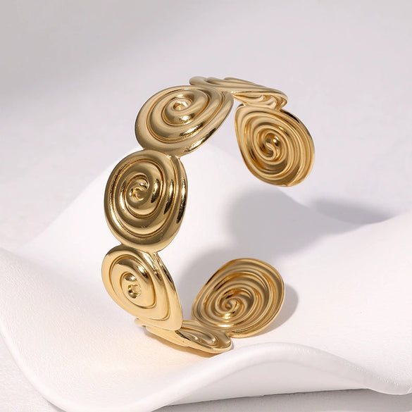 Stainless Steel Open Bracelet Simple Geometric 18K Goldplated Electroplated For Women