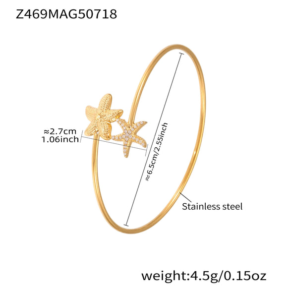 316L Stainless Steel Open Bracelet With Bee And Starfish Zircon Electroplated Fashion Ol Style