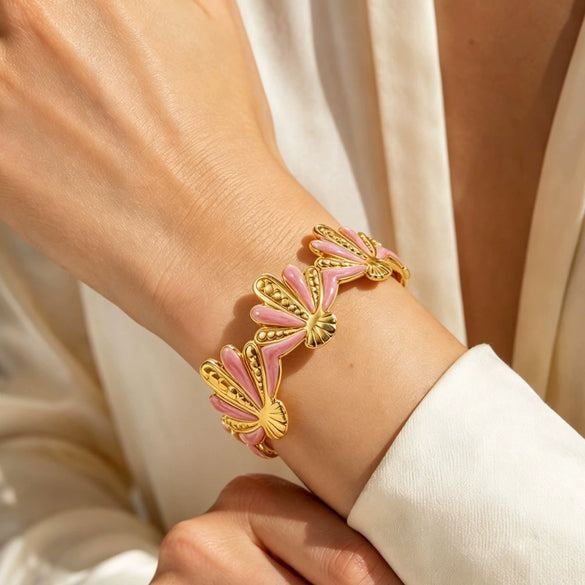 Stainless Steel Open Bracelet With Dripping Oil Geometric Design Temperament Style Non Fading Fashion Jewelry