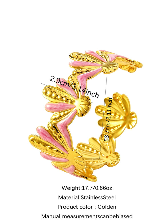 Stainless Steel Open Bracelet With Dripping Oil Geometric Design Temperament Style Non Fading Fashion Jewelry