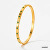 Stainless Steel Open Bracelet With Plaid Inlaid Zircon Fashion Geometric Style Vacuum Electroplated
