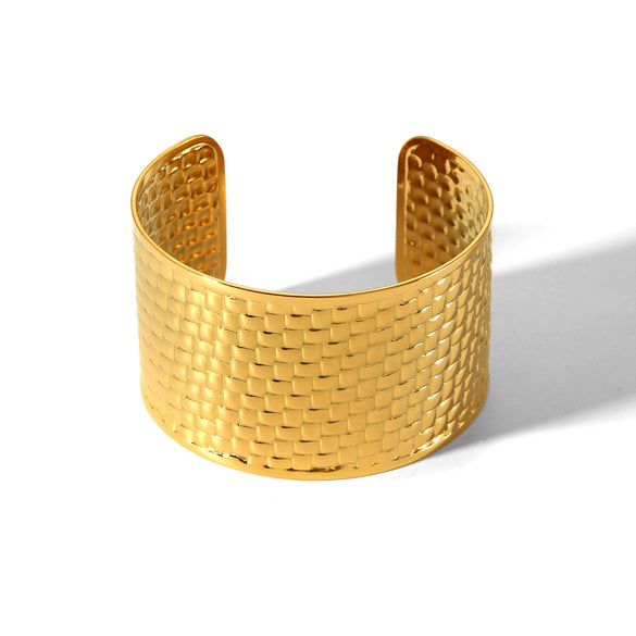 Stainless Steel Open Bracelet With Woven Pattern And Electroplating For Women Geometric Style