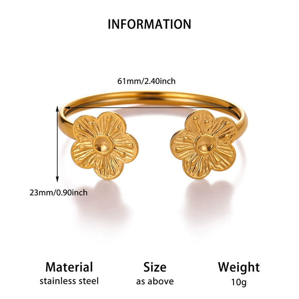 Stainless Steel Open Cuff Bracelet With Layered Flower Petal Design Electroplated Modern Minimalist Statement Jewelry